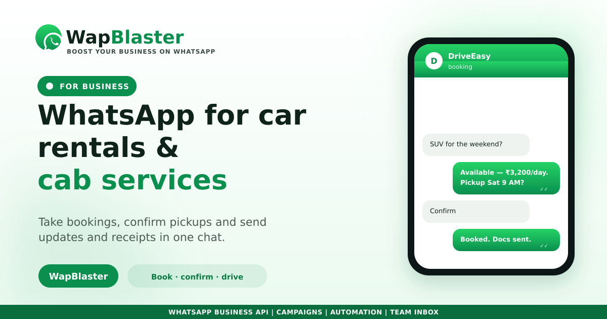 WhatsApp for Car Rentals and Cab Services: Bookings, Updates and Receipts (2026)